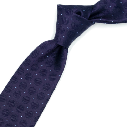 Cravatta viola con cerchi tono su tono e puntini azzurri