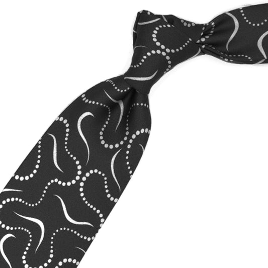 Black tie with white abstract pattern