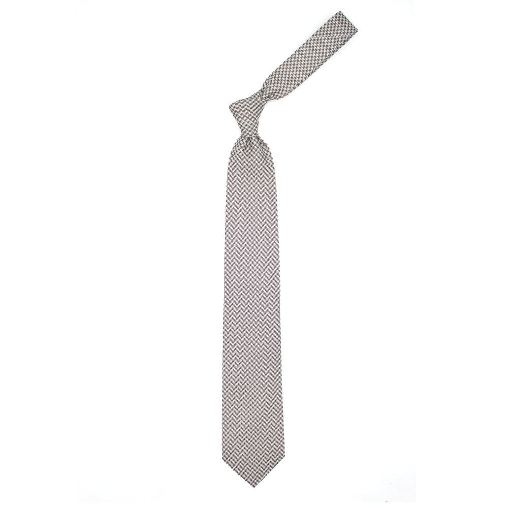 Cravatta con pied de poule bianco e marrone