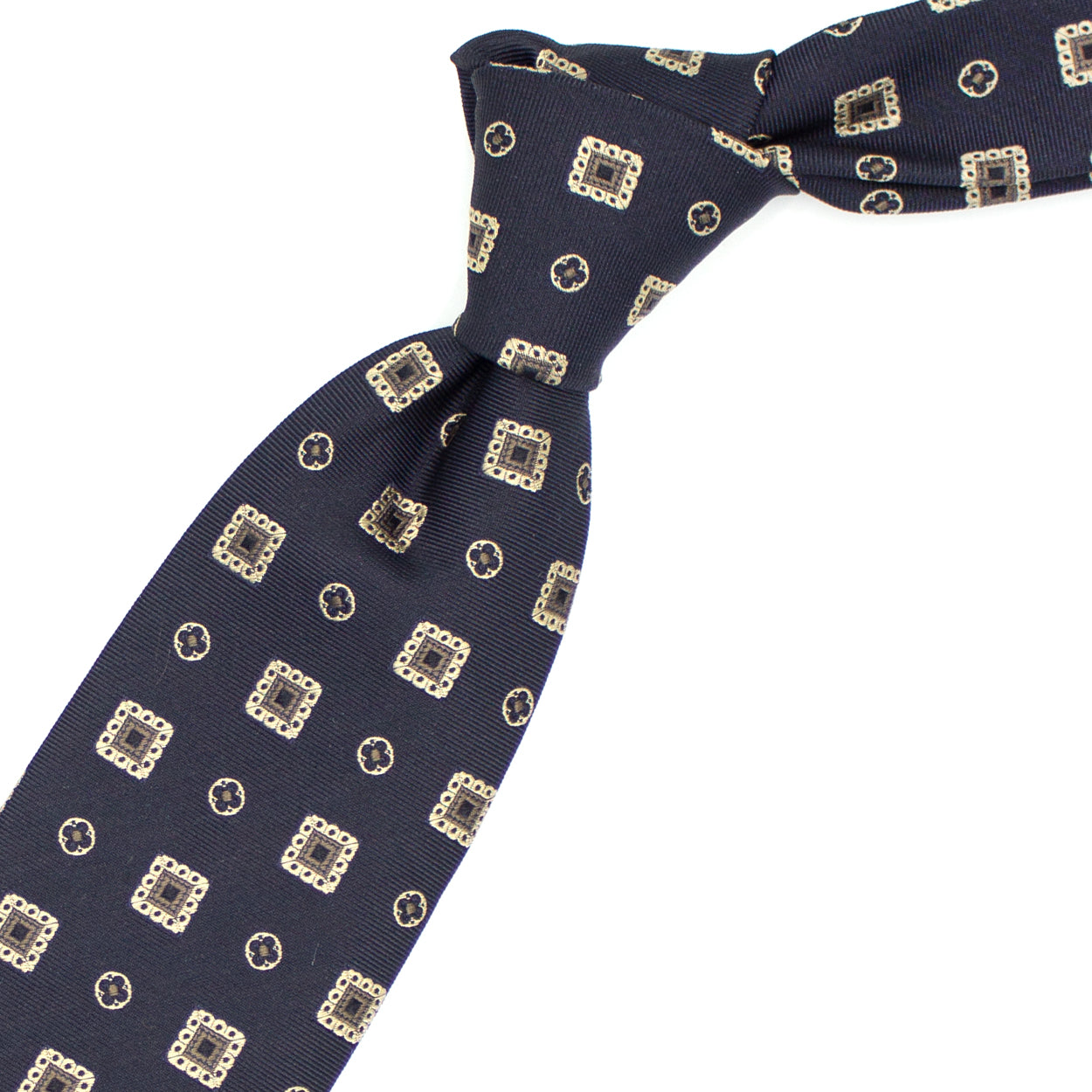 Cravatta nera con pattern oro, marrone e nero