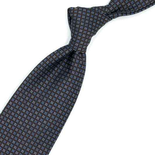 Cravatta marrone con pattern geometrico azzurro