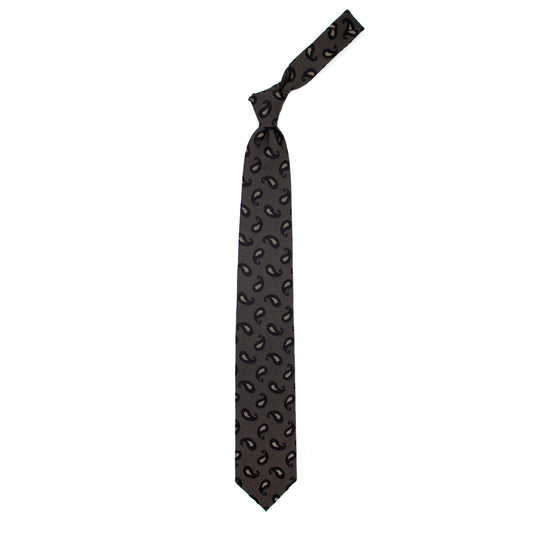 Cravatta marrone con paisley neri e beige