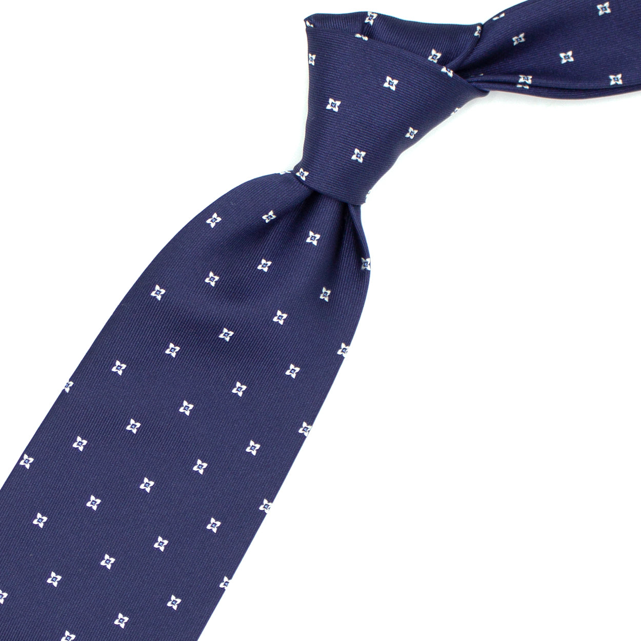 Cravatta blu con fiori grigi e puntini azzurri