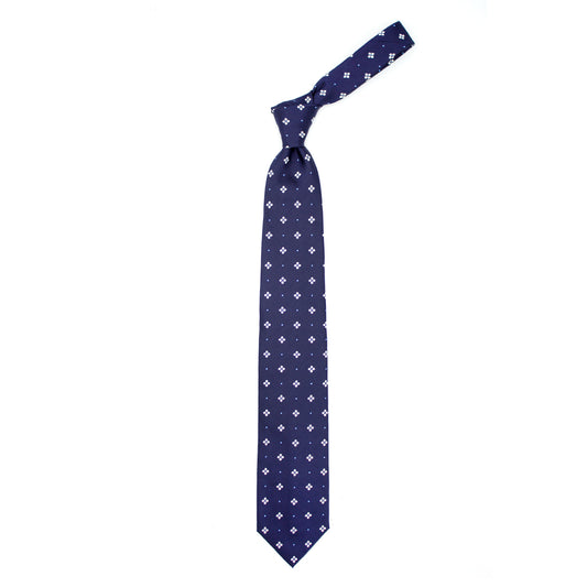 Cravatta blu con fiori bianchi e puntini azzurri
