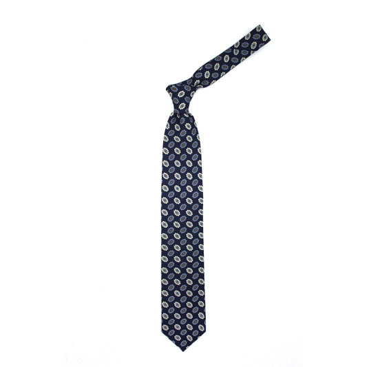 Cravatta blu con fiori azzurri e bianchi