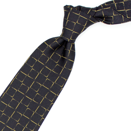 Brown tie with gold outlined squares