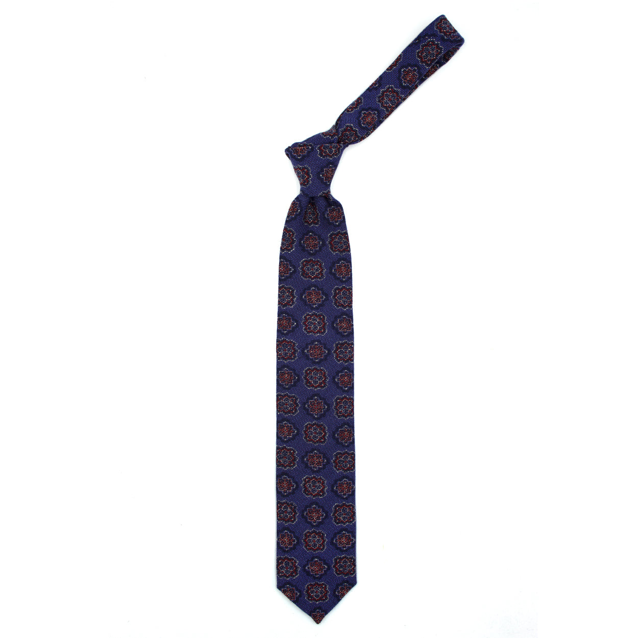 Cravatta blu con medaglioni blu e rossi