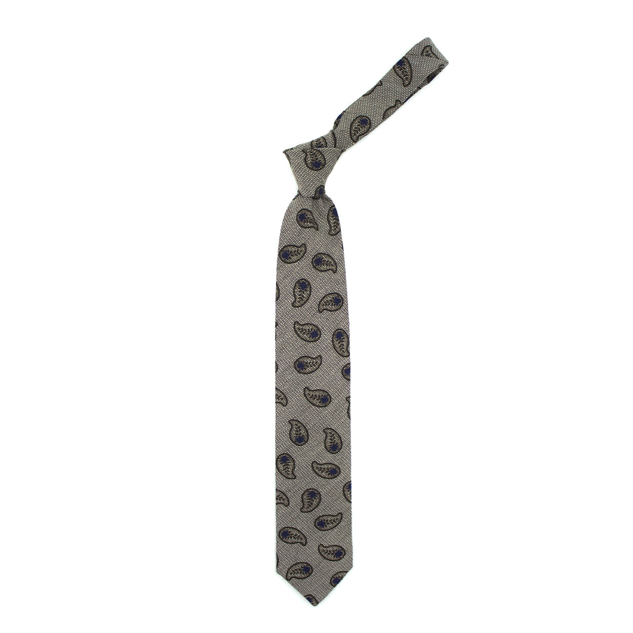 Cravatta beige con paisley marroni e blu