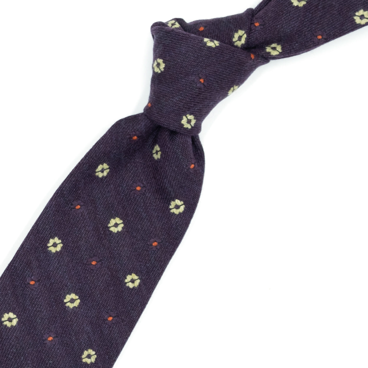 Cravatta bordeaux con fiorellini bordeaux e beige e pallini arancioni