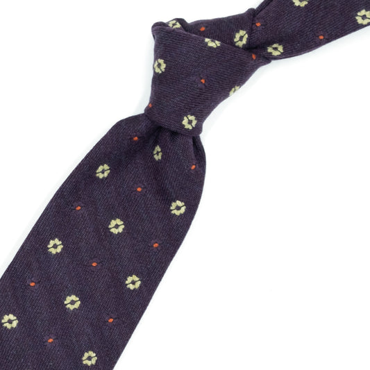 Cravatta bordeaux con fiorellini bordeaux e beige e pallini arancioni