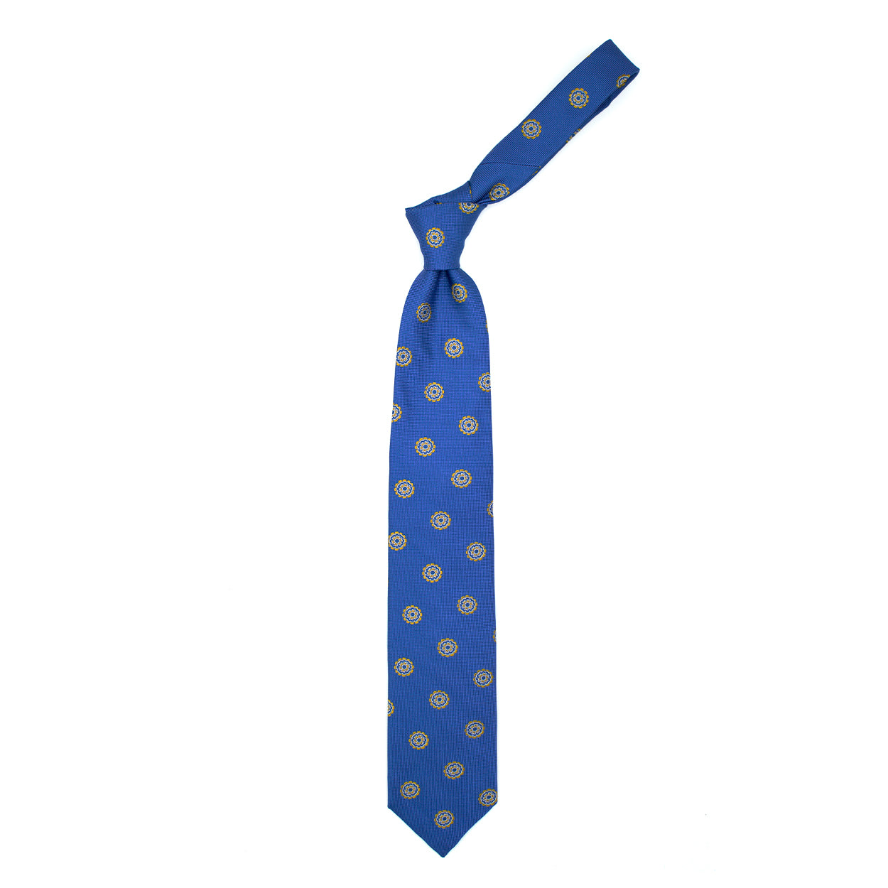 Cravatta azzurra con medaglioni gialli