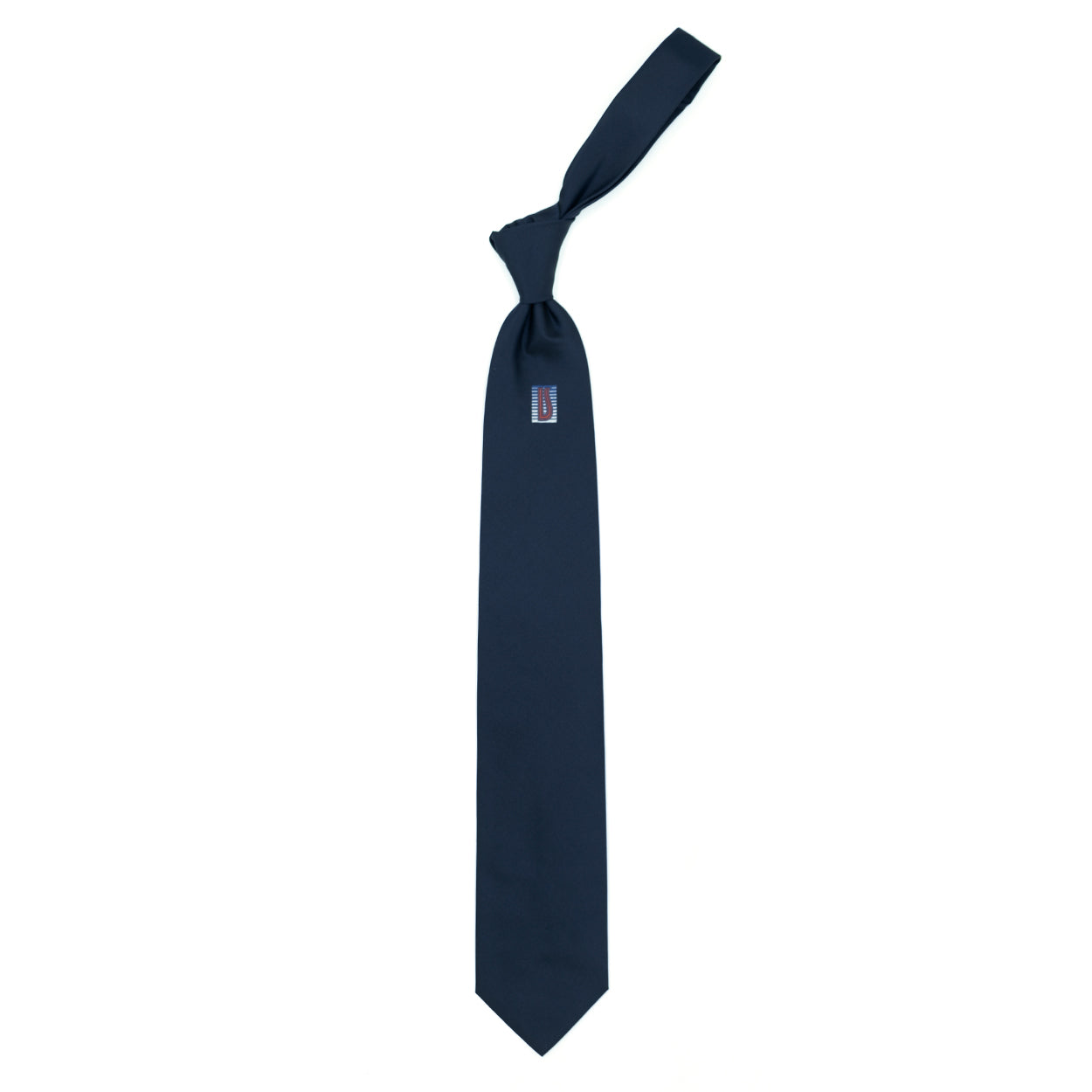 Cravatta blu con logo Ulturale rosso al sottonodo