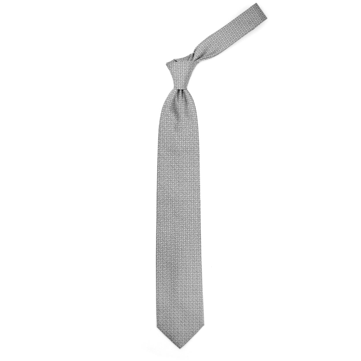 Cravatta grigia con quadratini bianchi e neri