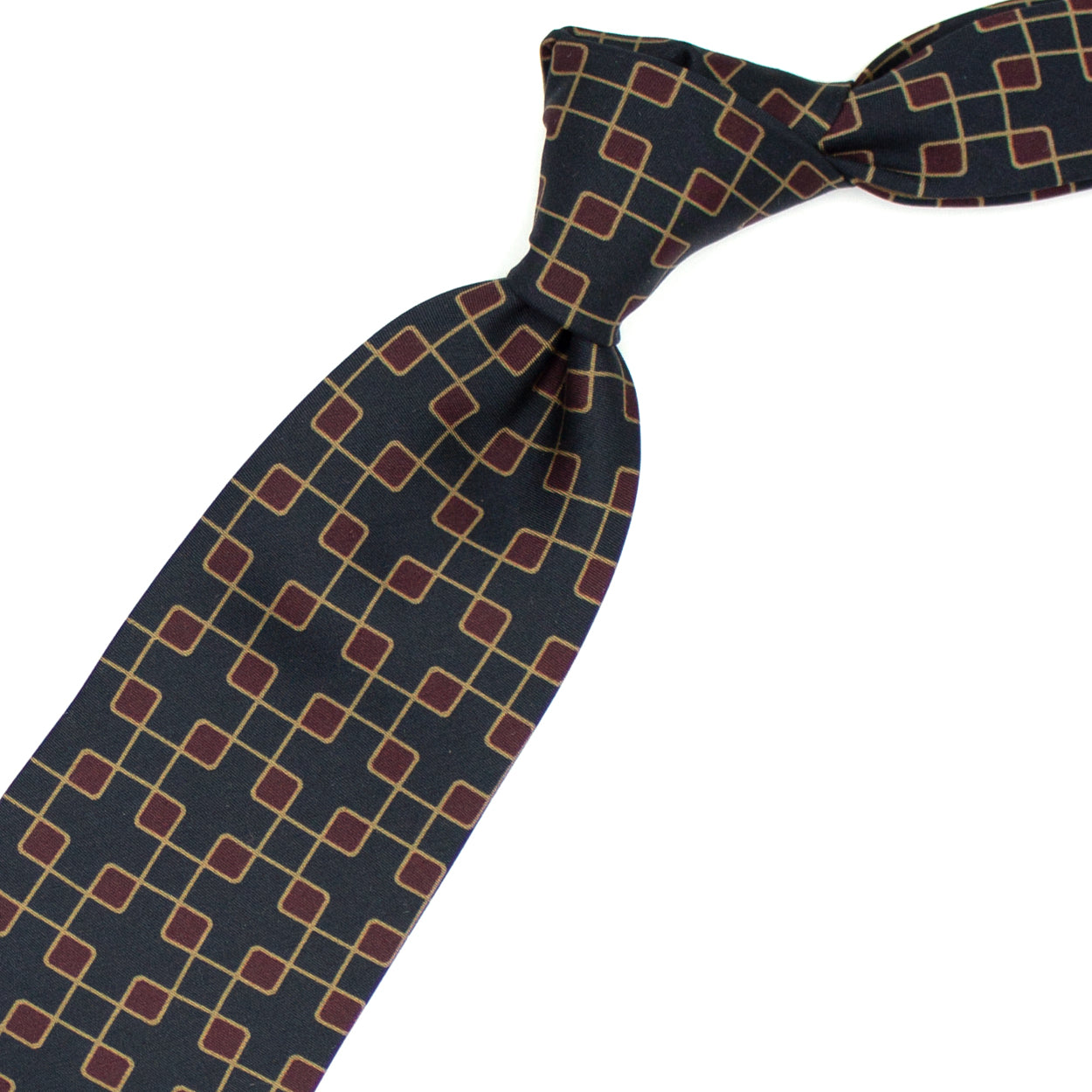 Cravatta grigia con pattern geometrico bordeaux e beige