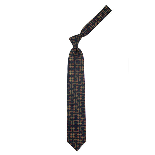 Cravatta grigia con pattern geometrico bordeaux e beige