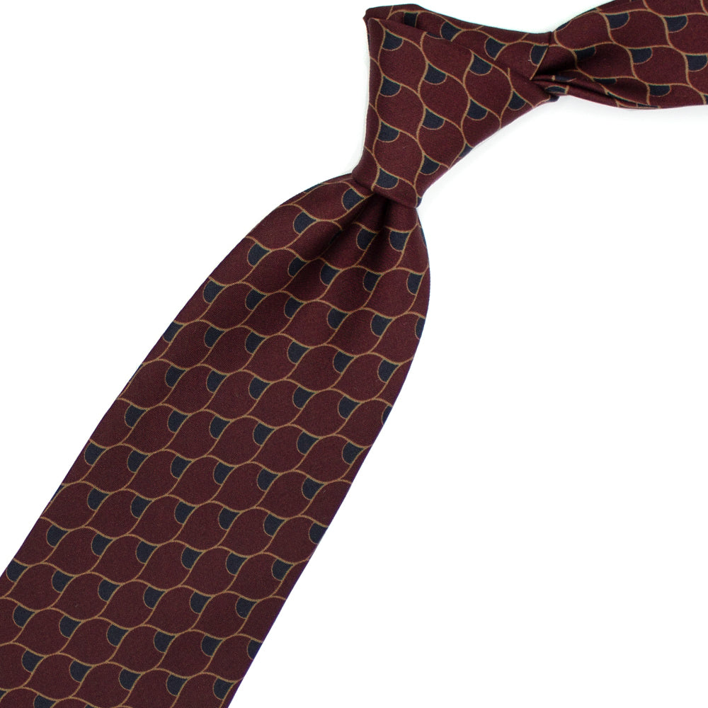 Cravatta bordeaux con pattern blu e senape