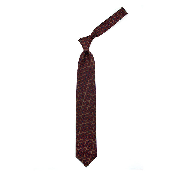 Cravatta bordeaux con pattern blu e senape