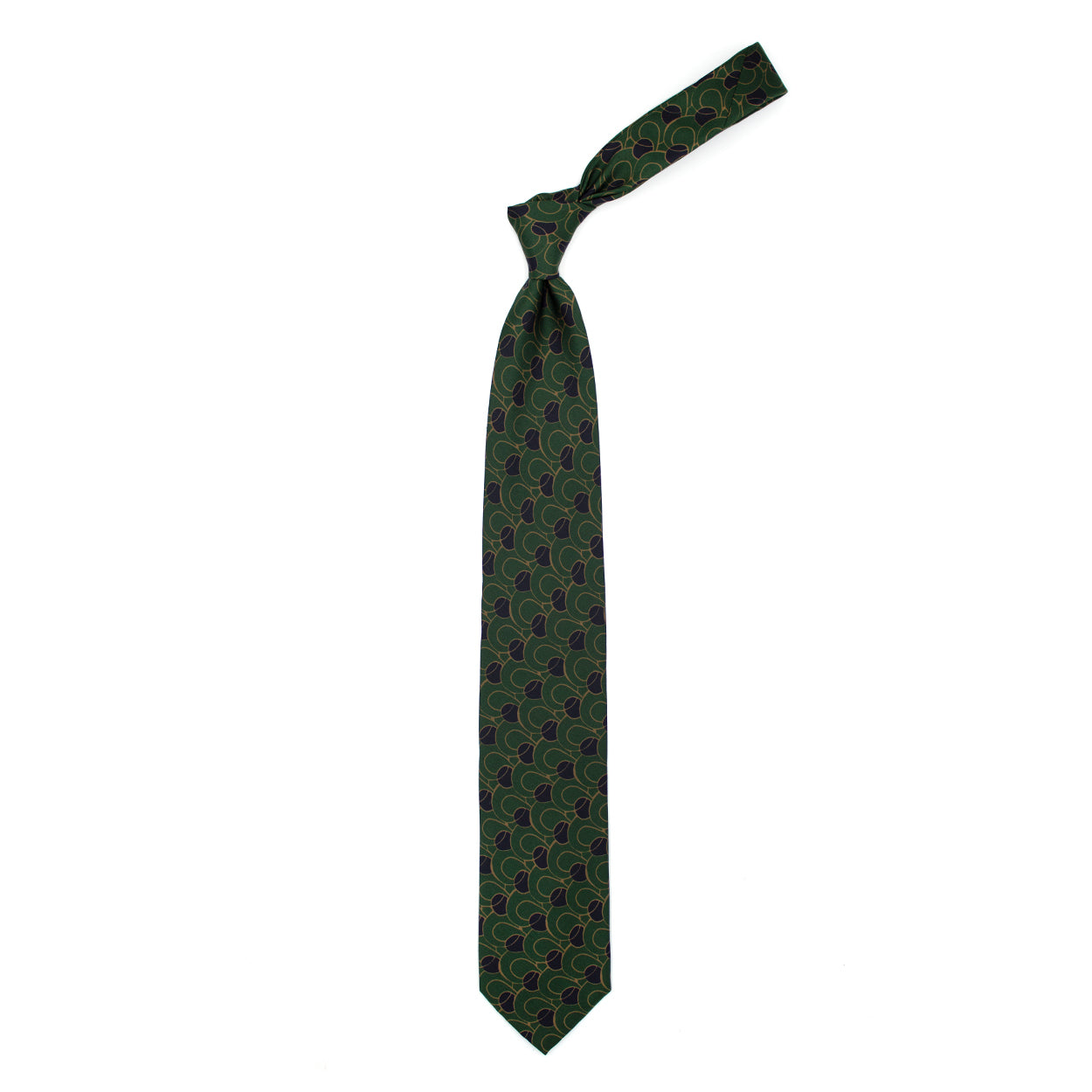 Cravatta verde con pattern blu e senape