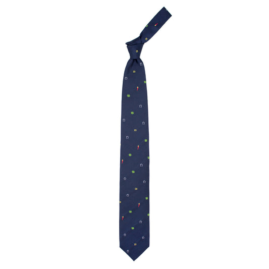 Cravatta blu con simboli scaramantici misti