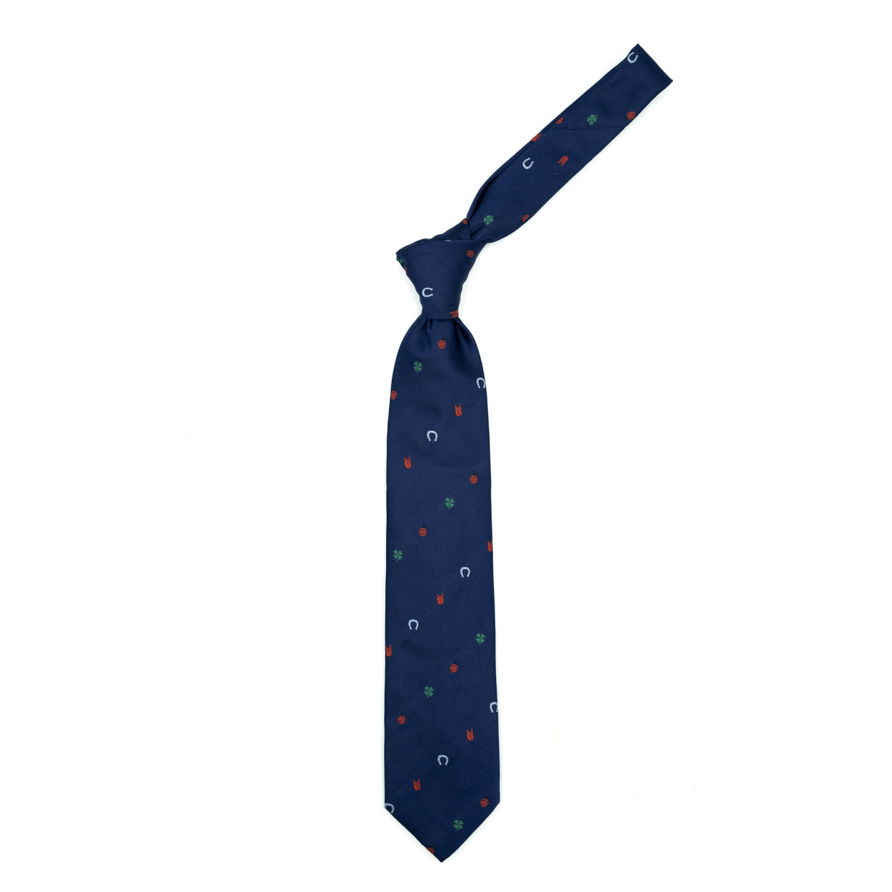 Cravatta blu con simboli scaramantici