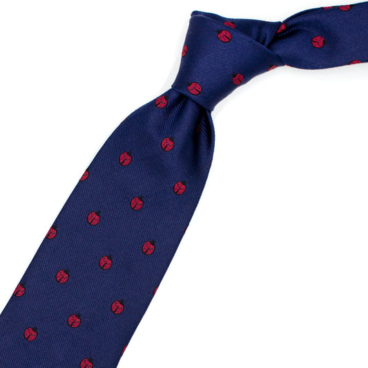 Cravatta blu con coccinelle rosse