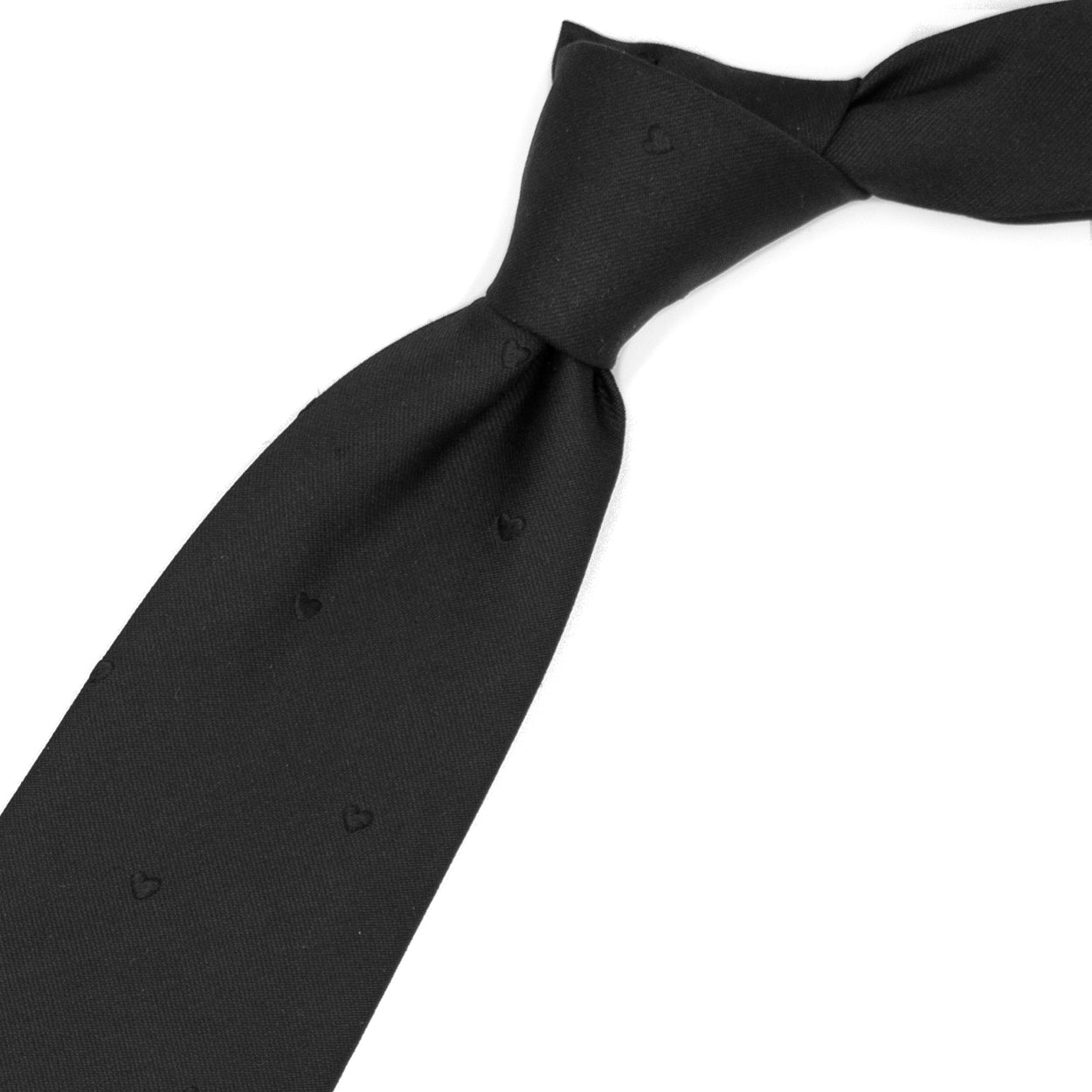 Cravatta nera con cuoricini tono su tono