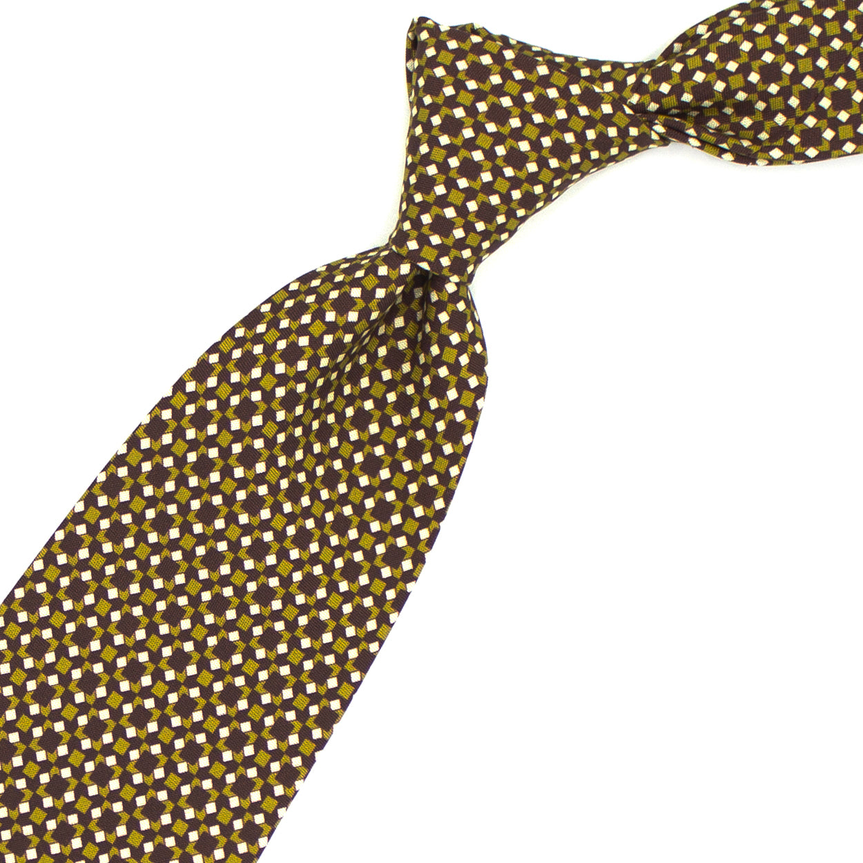 Cravatta bordeaux con pattern geometrico bianco e senape