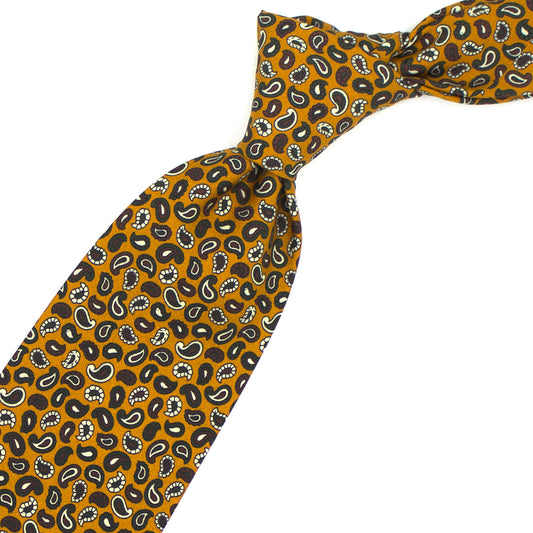 Mustard tie with coloured paisleys