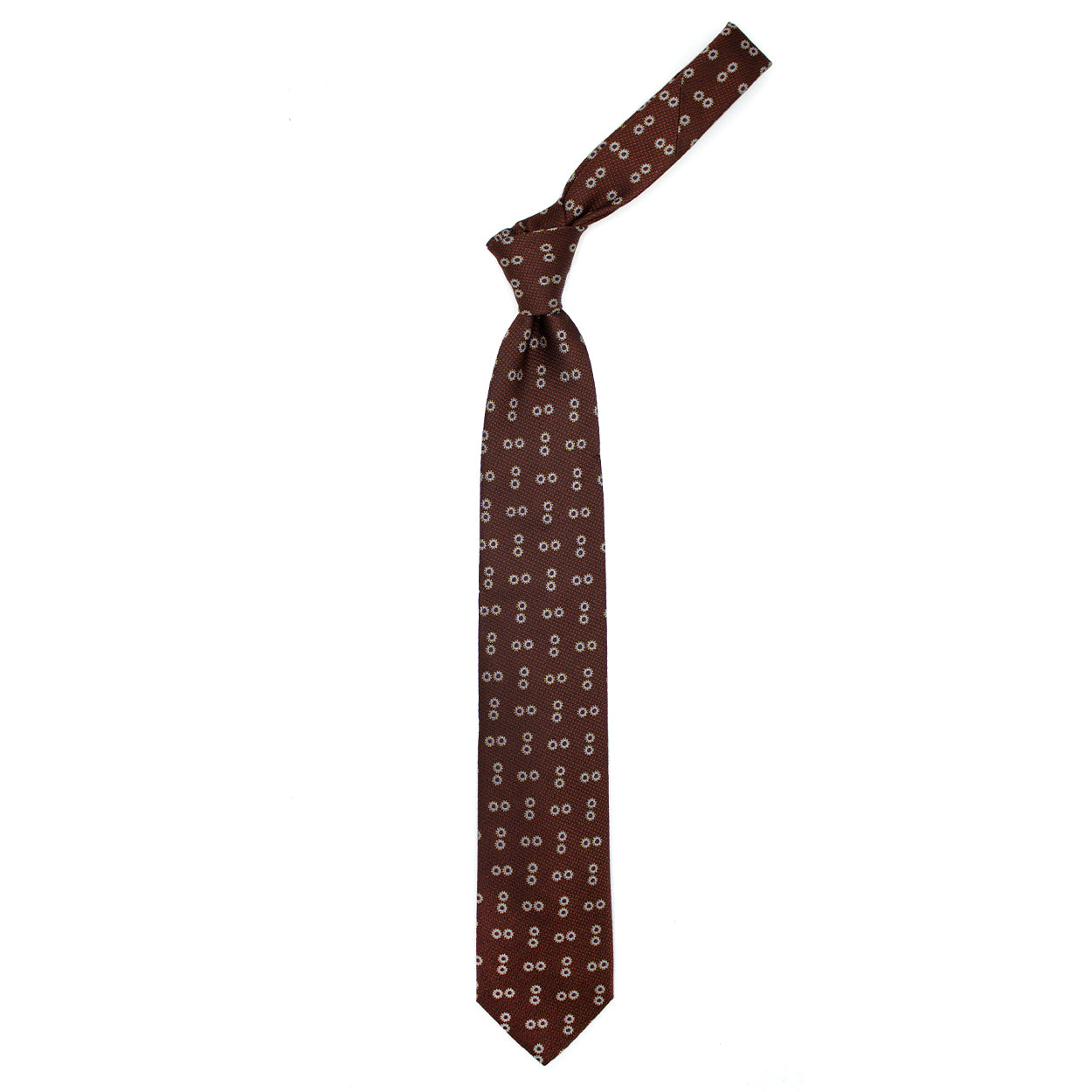 Cravatta bordeaux con pattern grigio e giallo