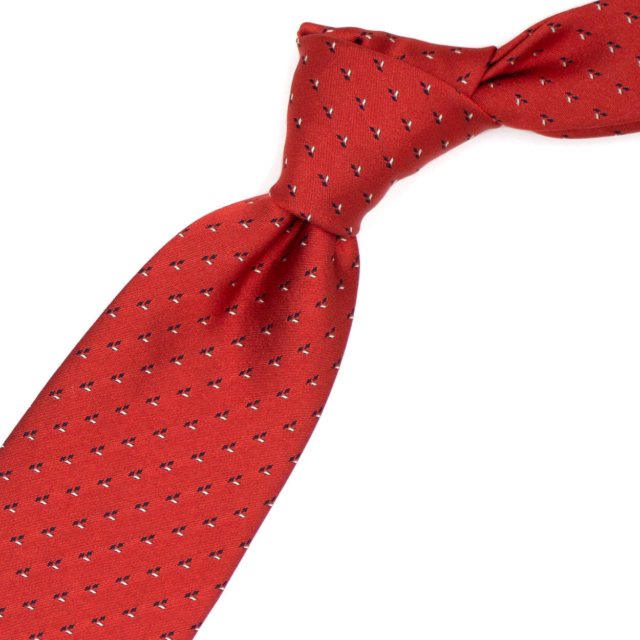 Cravatta rossa con piccole geometrie blue e grigie
