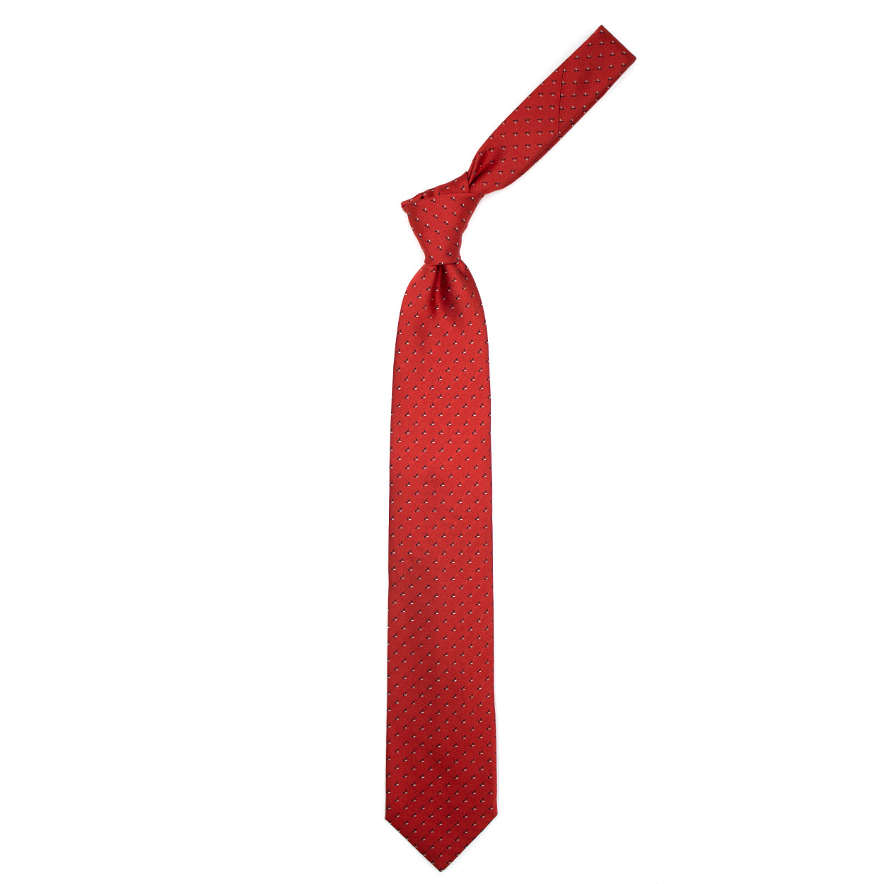 Cravatta rossa con piccole geometrie blue e grigie