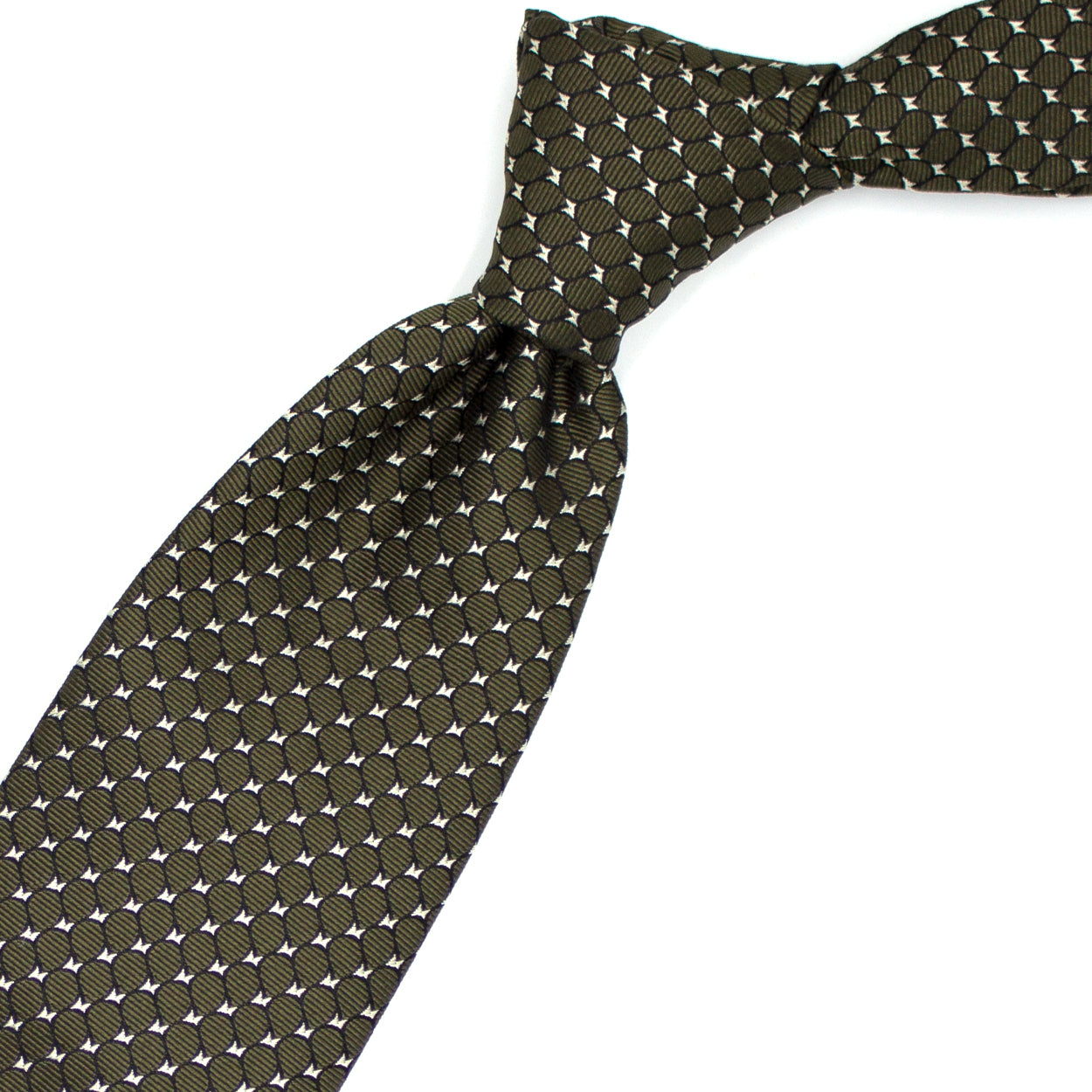 Cravatta verde con pattern geometrico blu e bianco