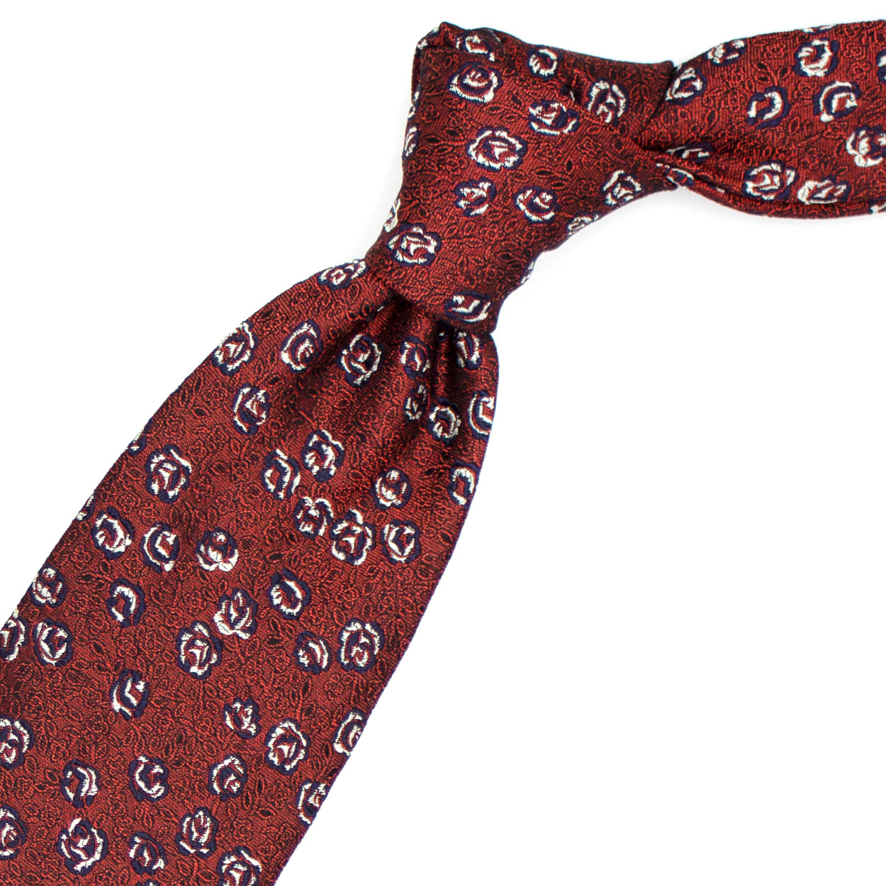 Cravatta bordeaux con fiori blu e grigi