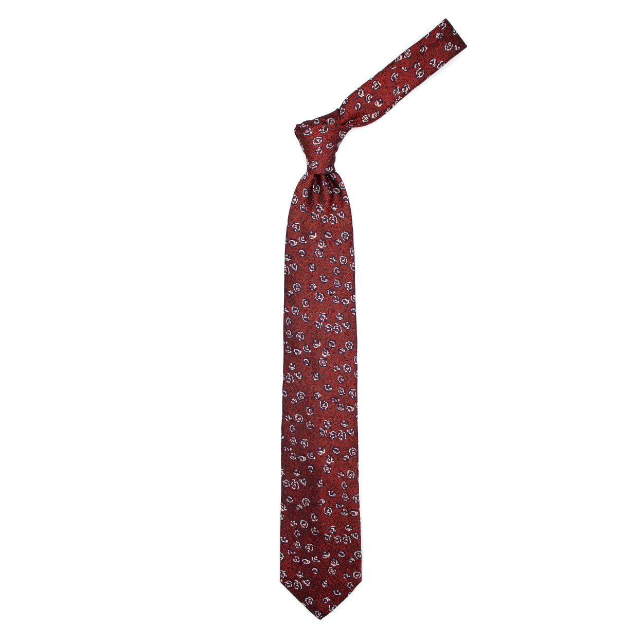 Cravatta bordeaux con fiori blu e grigi