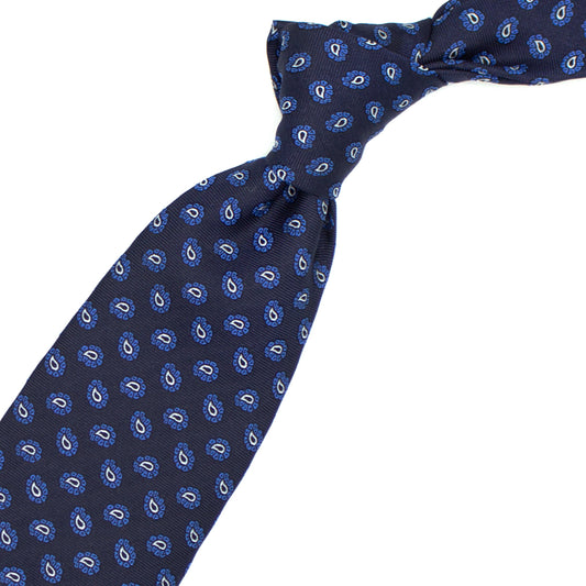 Cravatta blu con paisley azzurri e bianchi