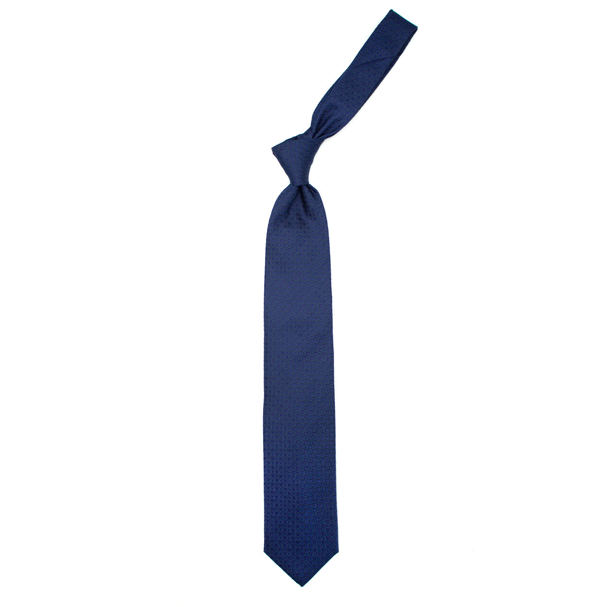 Cravatta blu con quadratini e cerchi tono su tono
