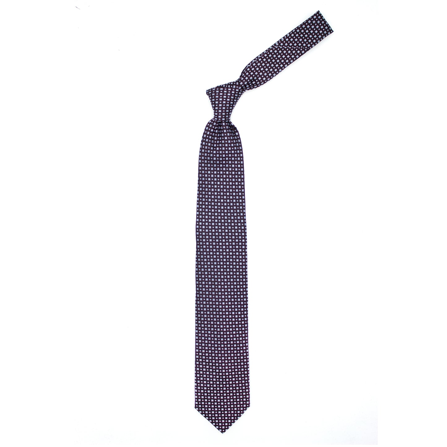 Cravatta marrone con pattern geometrico azzurro
