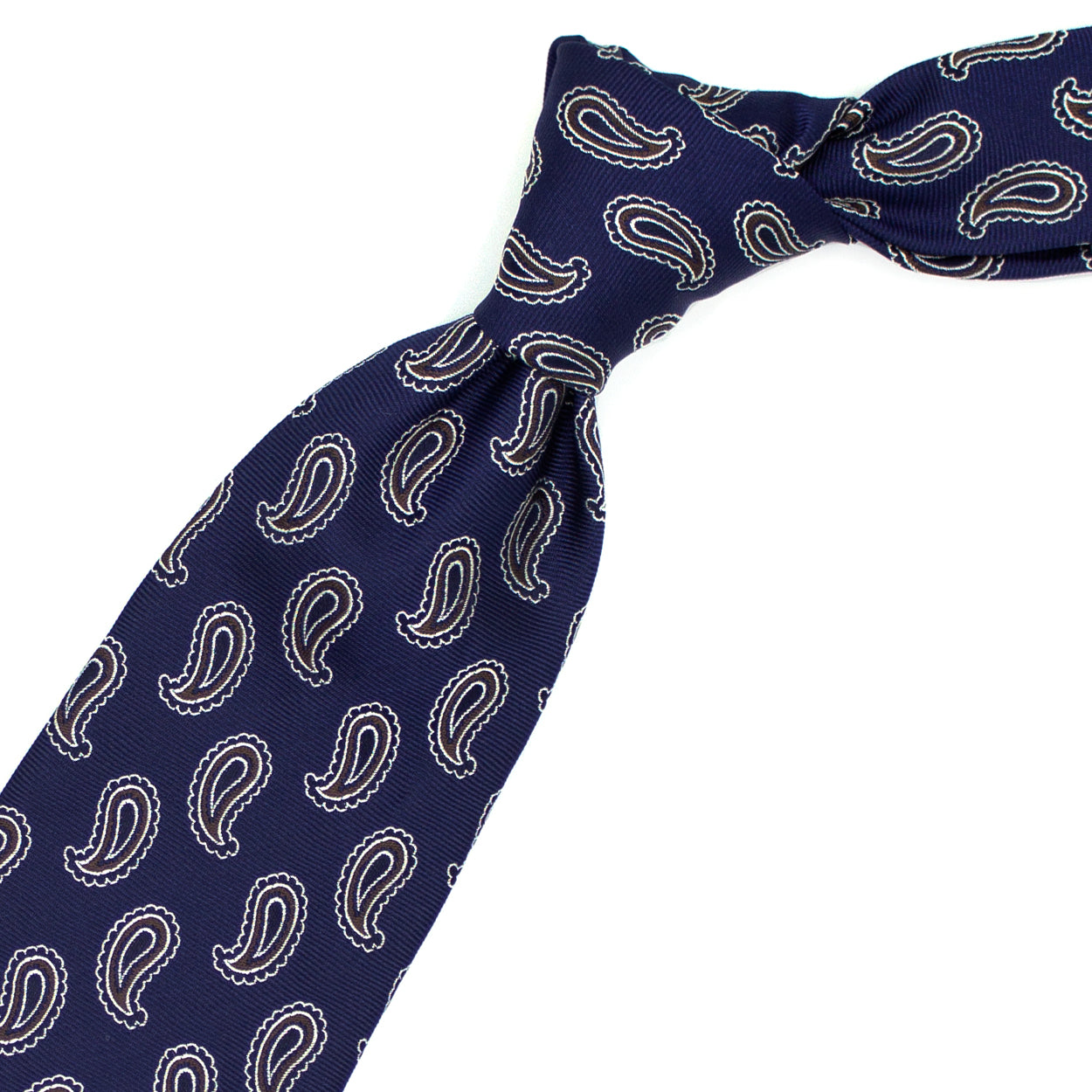 Cravatta blu con paisley blu e marroni