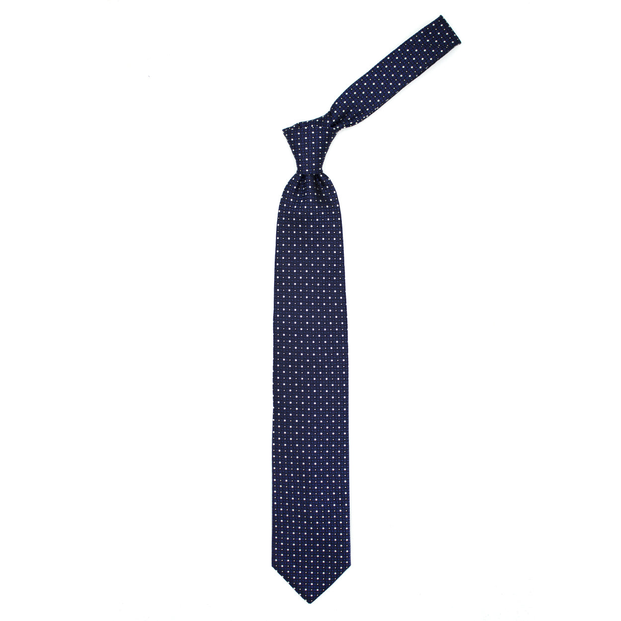Cravatta tramata blu con pallini bianchi
