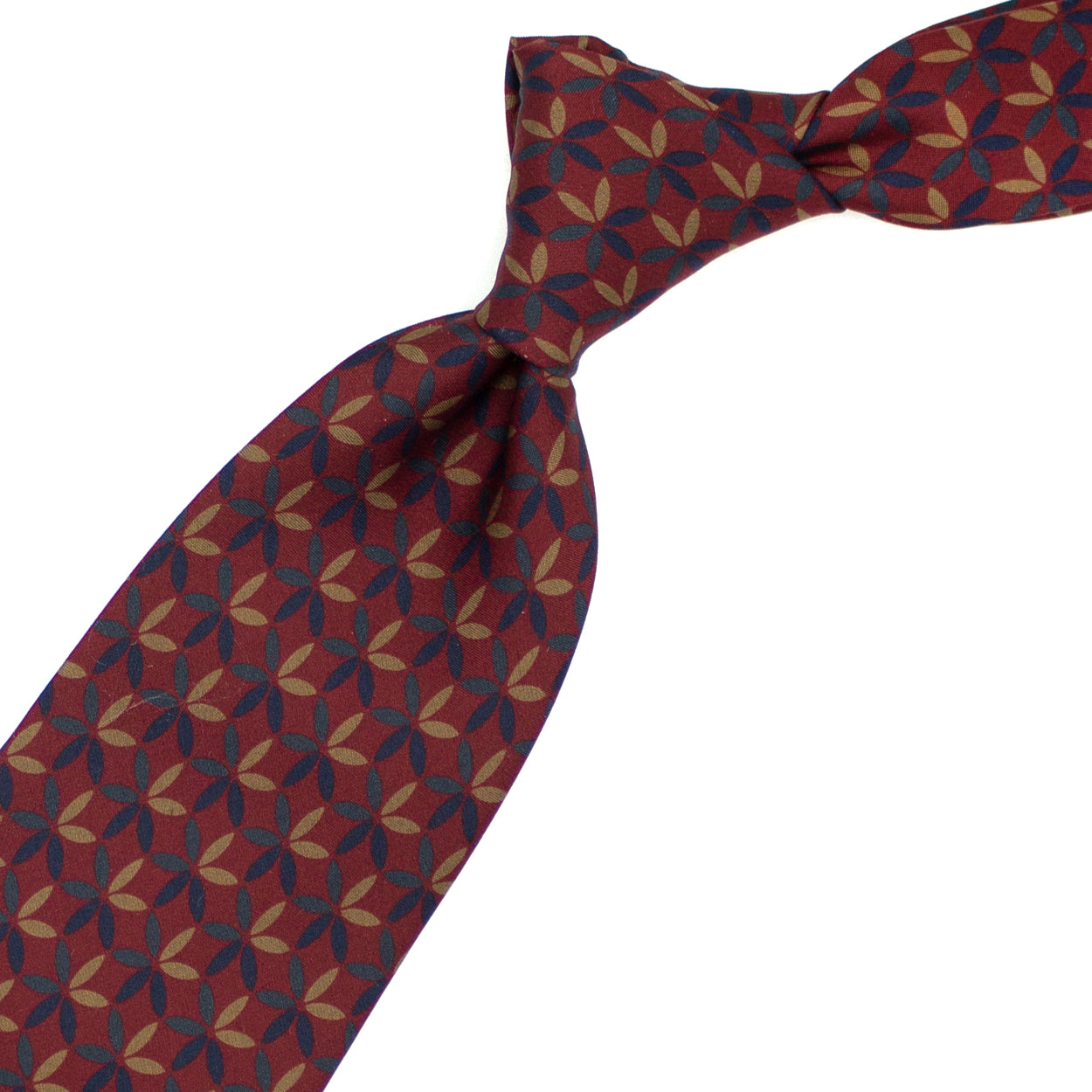 Cravatta bordeaux con fiori beige, blu e verdi