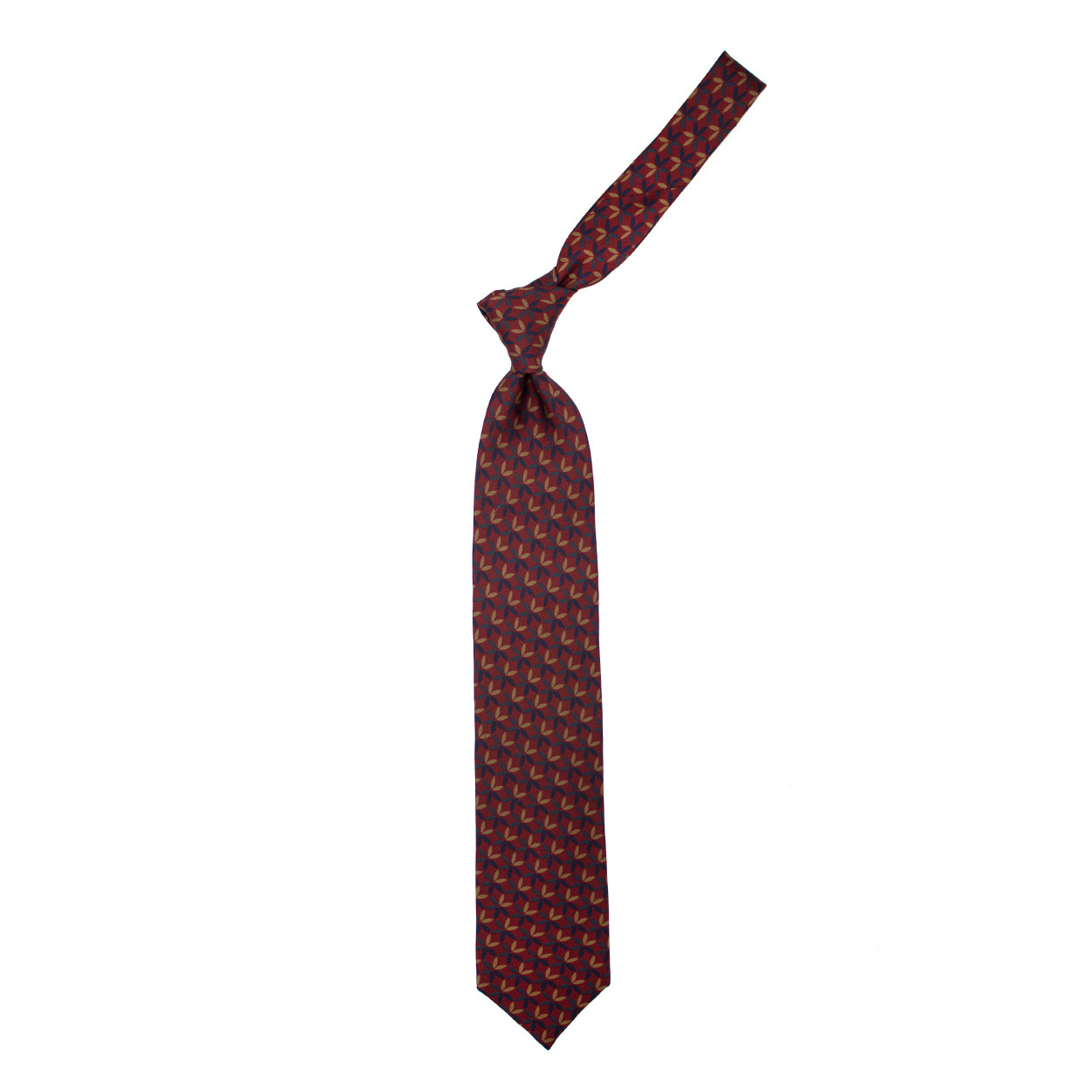 Cravatta bordeaux con fiori beige, blu e verdi