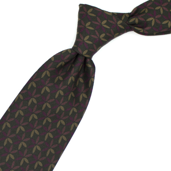 Cravatta verde con fiori marrone chiaro e fuxia