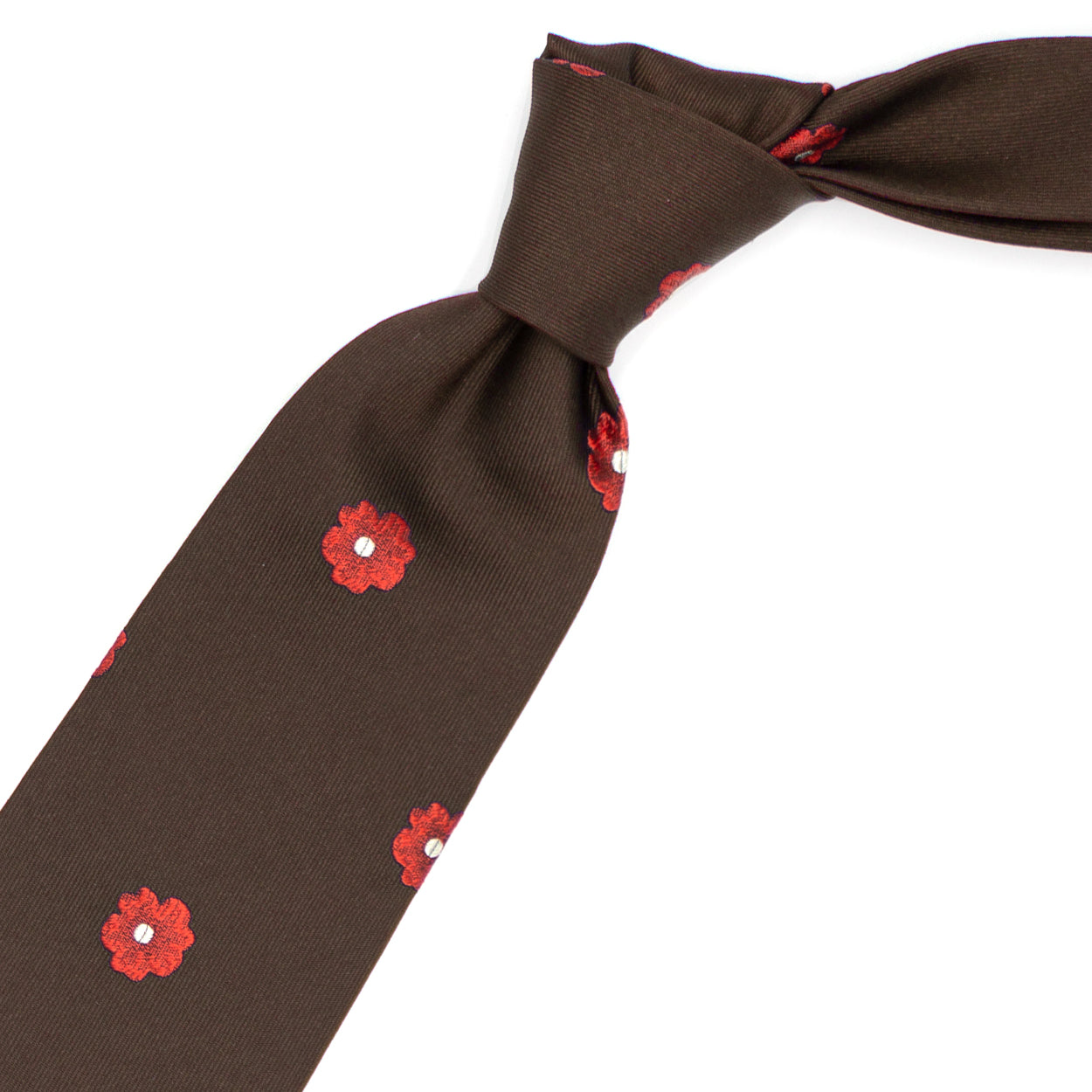 Cravatta marrone con fiori rossi e bianchi