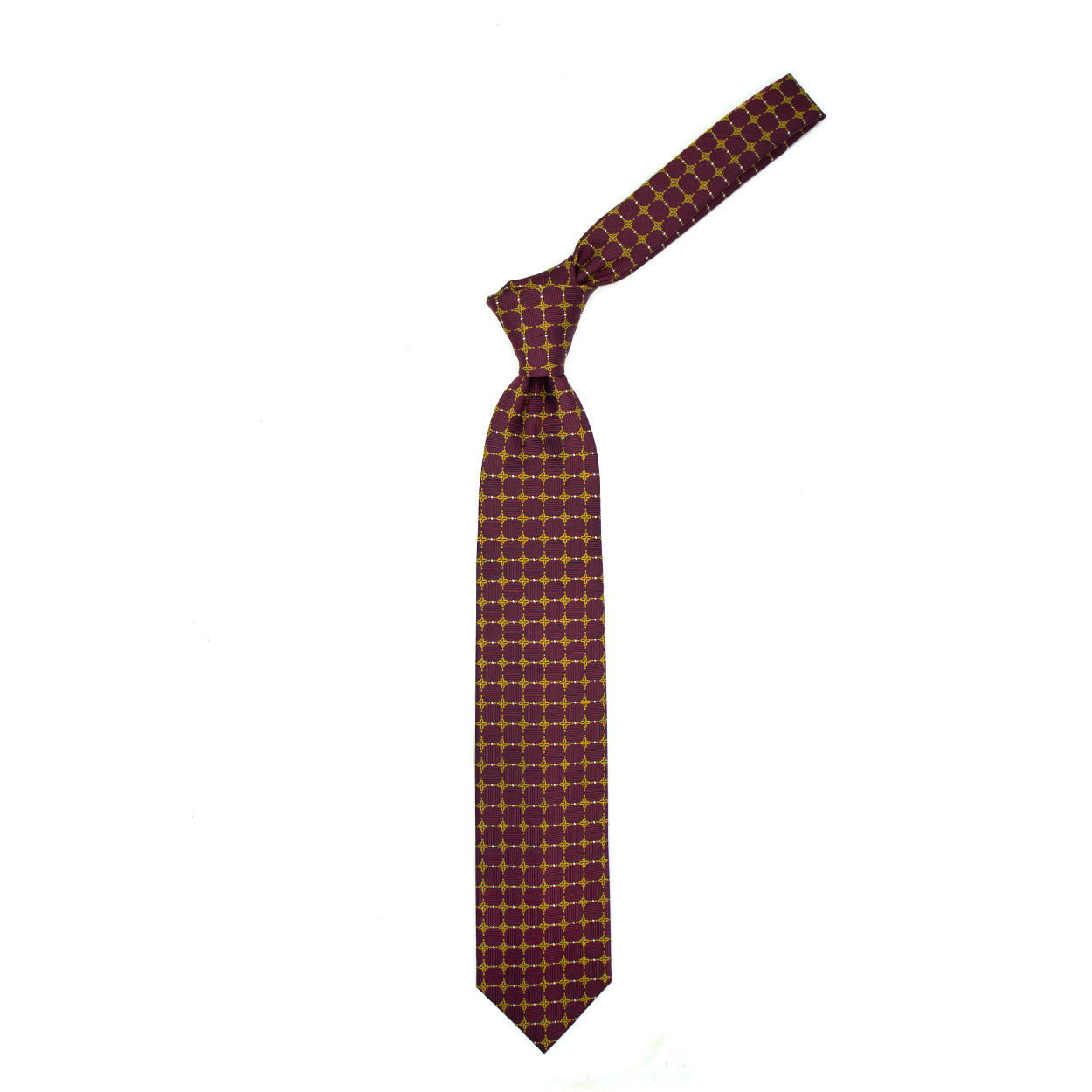 Cravatta bordeaux con fiori gialli e quadratini bianchi