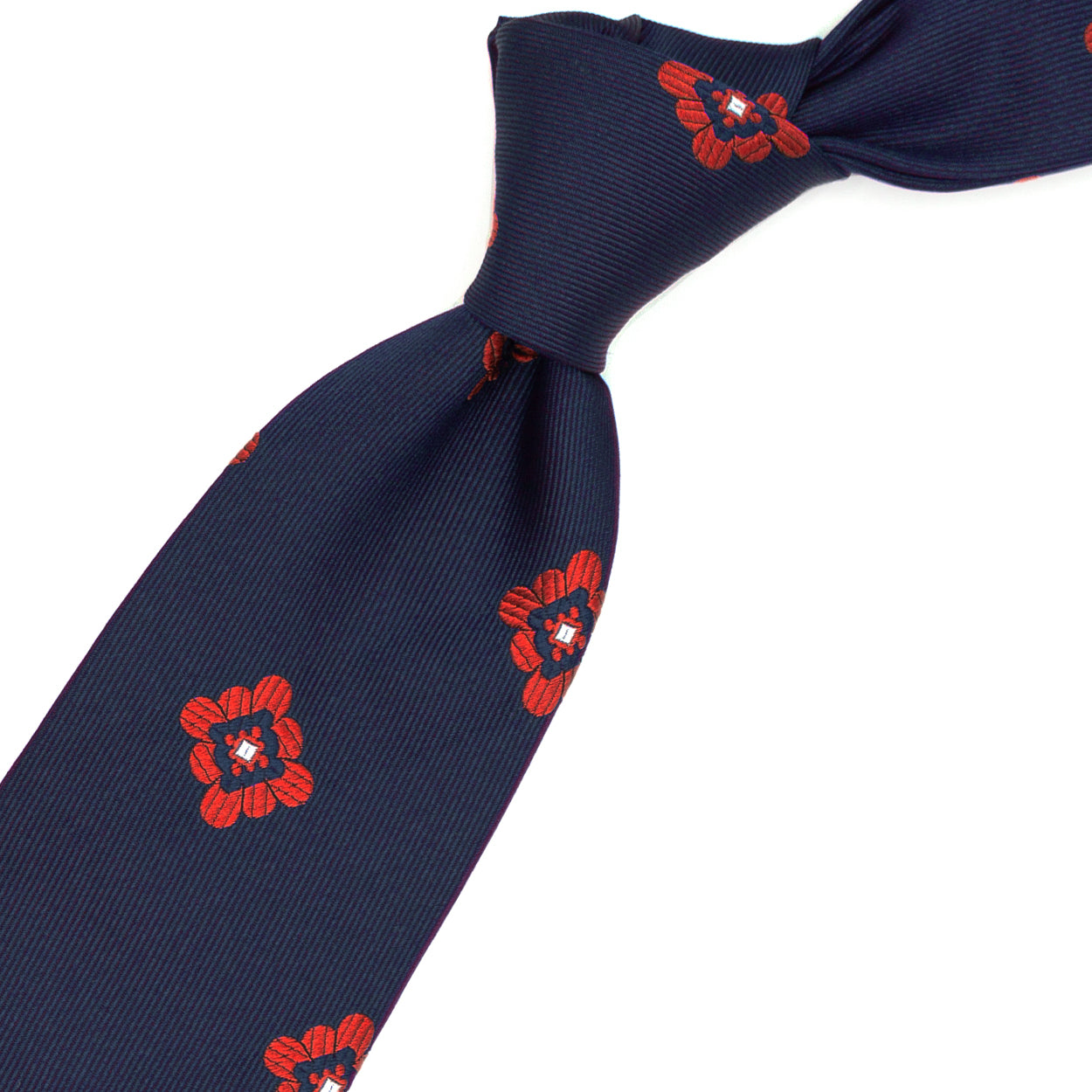 Cravatta blu con fiori rossi