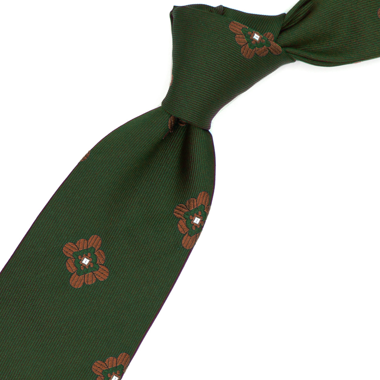 Cravatta verde con fiori marroni