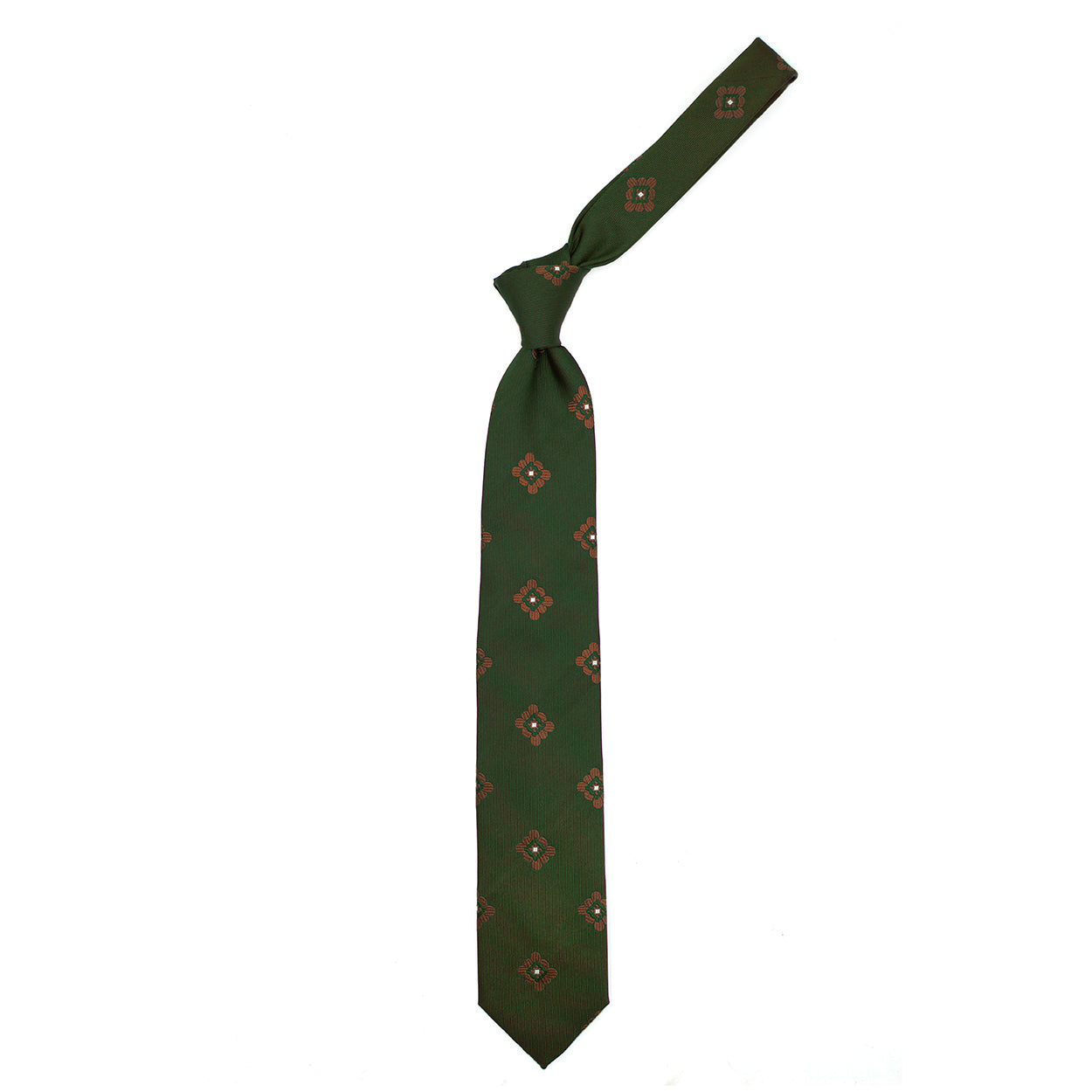 Cravatta verde con fiori marroni