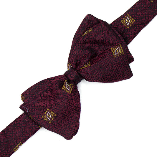 Papillon bordeaux con pattern geometrico senape e grigio