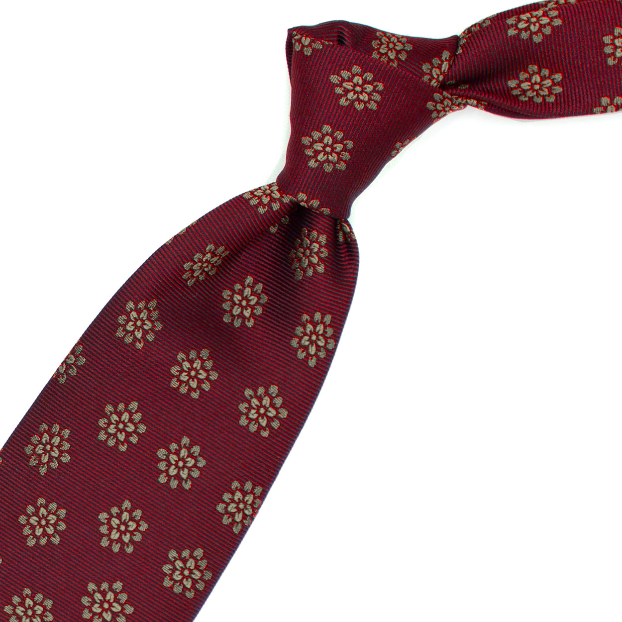 Cravatta rosso scuro con fiori dorati