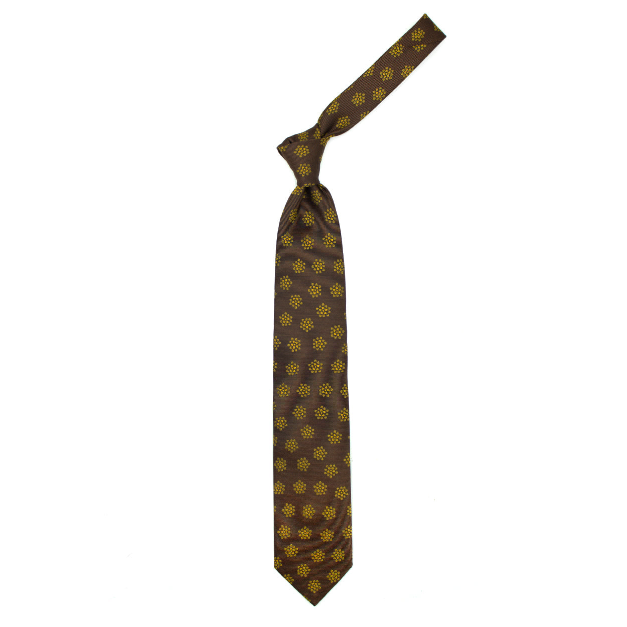 Cravatta marrone con fiori senape